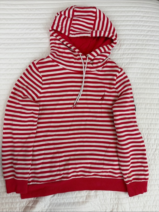 Nautica Tops - Nautica Red and White Striped Hooded Sweatshirt